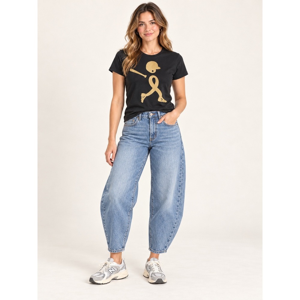 Baseballism Womens Black Gold Ribbon Baseball Player Graphic T-Shirt Size L NEW